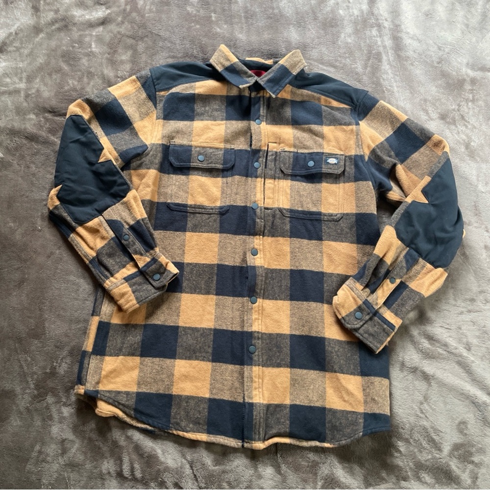 Dickies Orange Black Buffalo Colorway Relax Fit Flannel Shirt Jacket Size Large